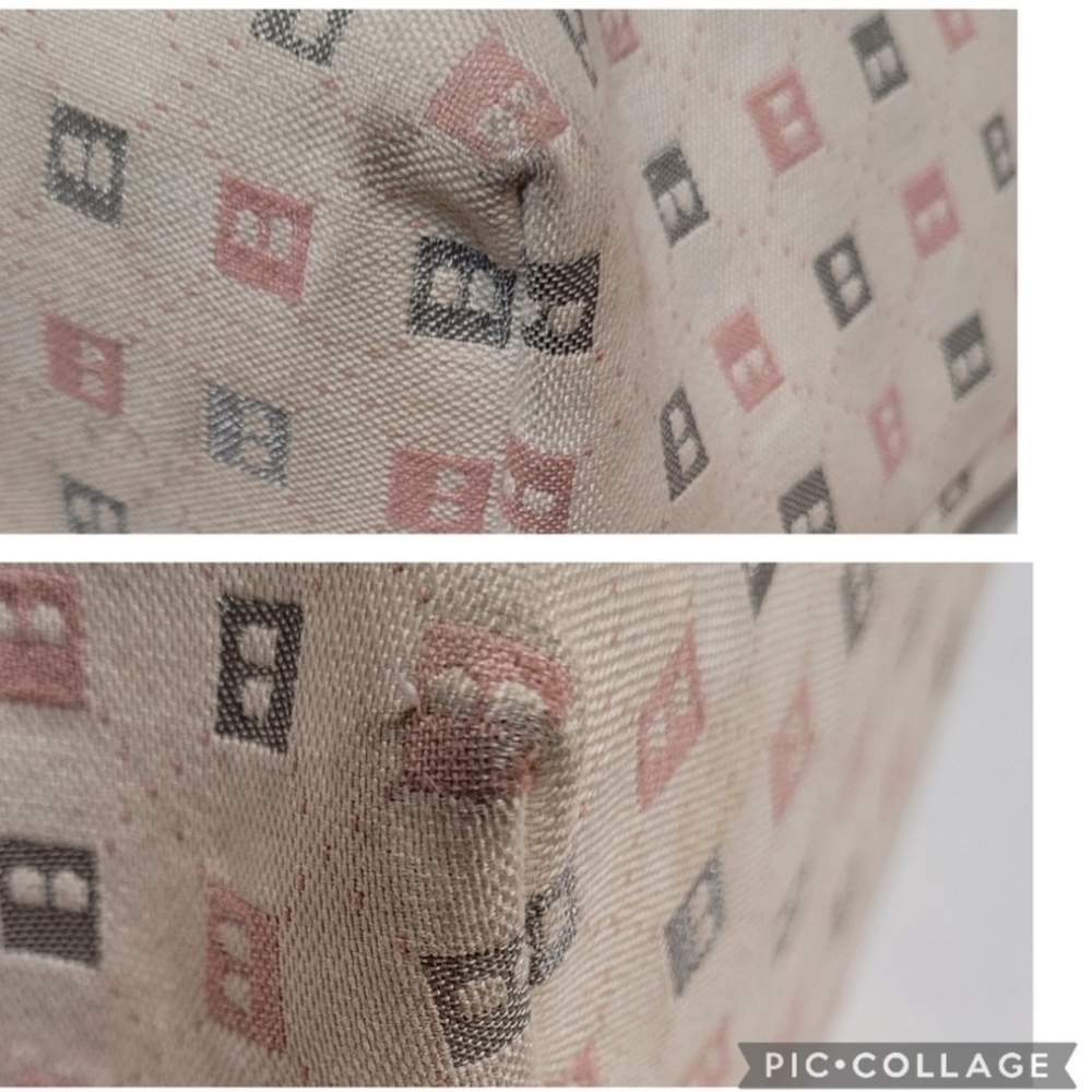 Bally Canvas & Leather Handbag B Mark Pattern Pewter & pink monogram EUC - Picture 10 of 16